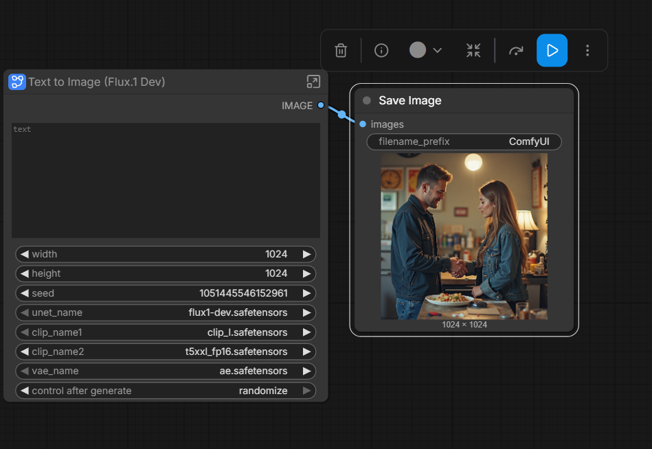 Flux.1-dev workflow and generated image in ComfyUI