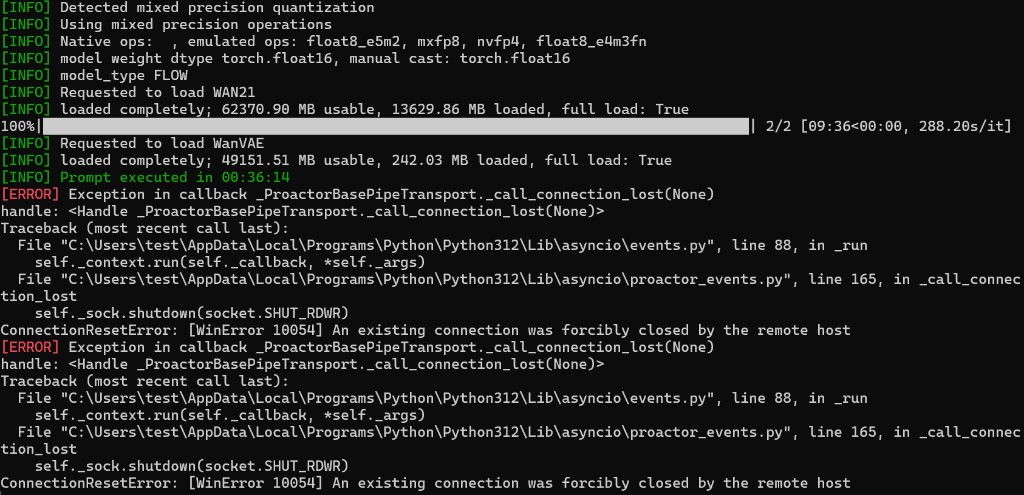 WAN 2.2 console output and GPU memory usage