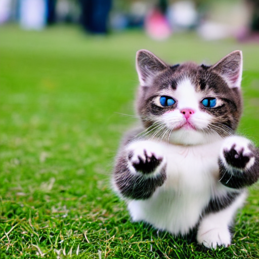 A cat playing on grass