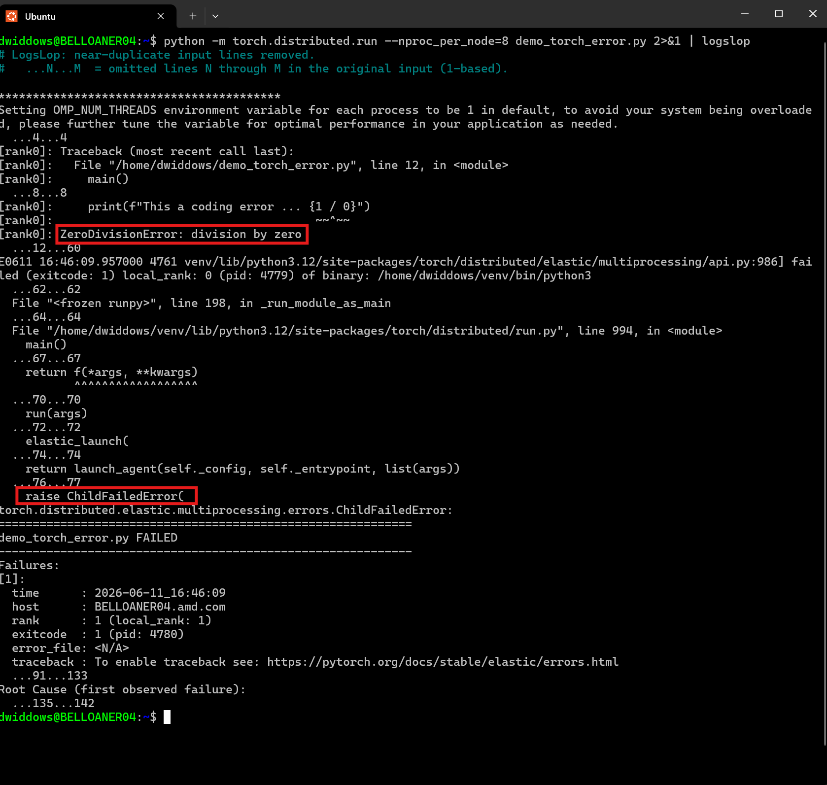 PyTorch shutdown error logs with LogsLop